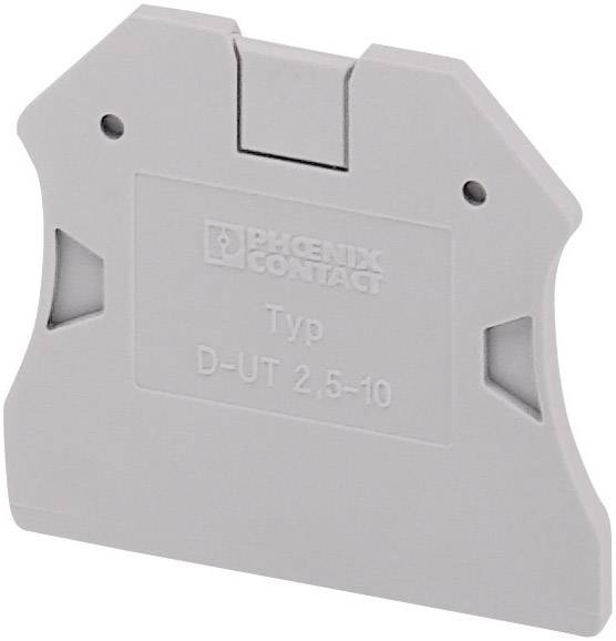 Grey partition wall with the inscription 'Phoenix Contact Type D-UT 2.5-10', used for isolation or separation in electronic circuits.