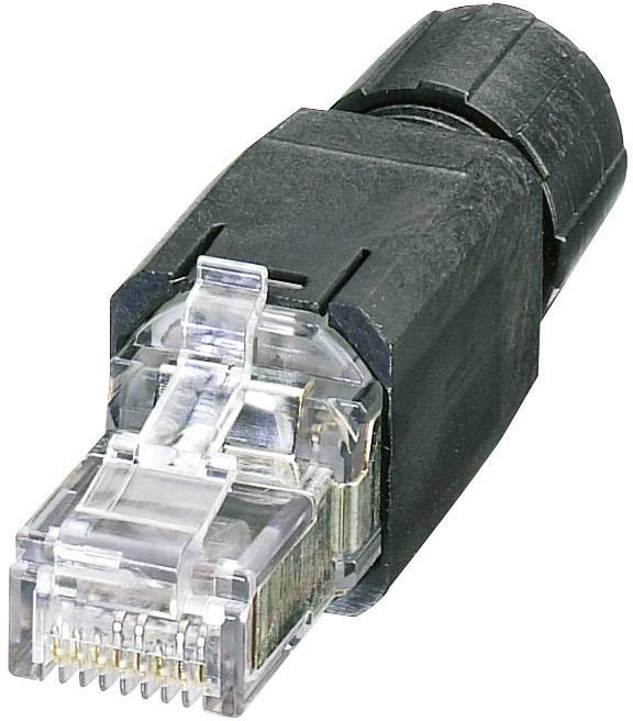 A single Ethernet plug, close-up, used to connect devices to a network.