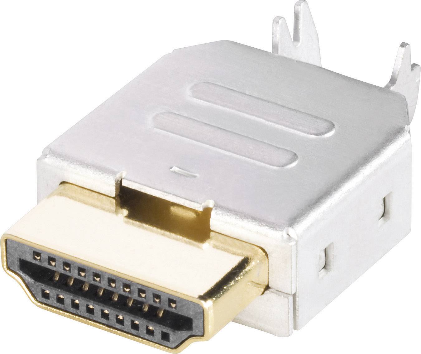 Silver HDMI port with gold-coloured trim, suitable for connecting audio and video devices.
