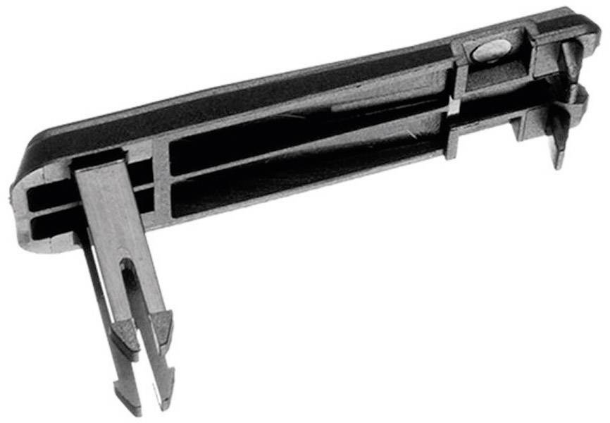 Plastic fixing clip in black, with two metal prongs, suitable for mounting or secure attachment to a surface.