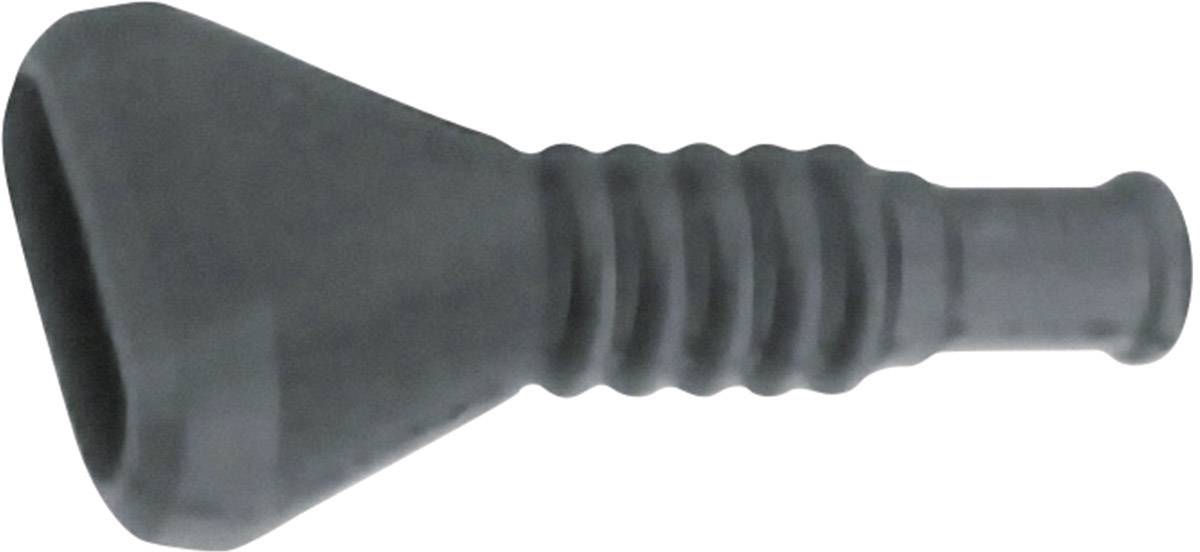 Black rubber grommet with a ribbed shaft and wide end, suitable for various technical applications.