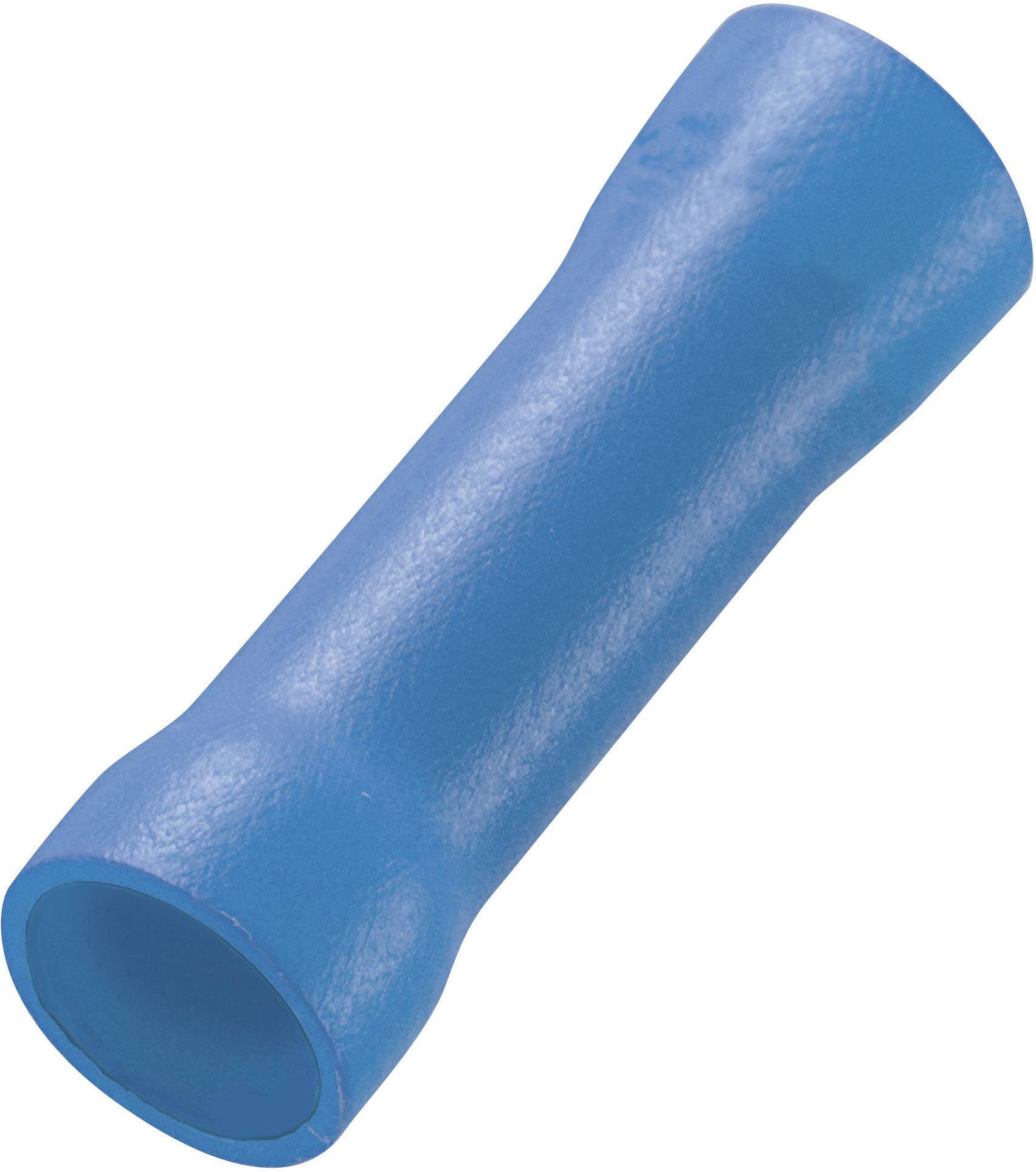 A blue electrical cable connector in cylindrical form, typically used for connecting wire ends.