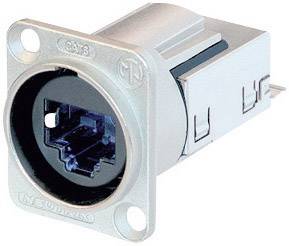 A Neutrik CAT6 panel-mount socket in a metal enclosure, used for professional audio and network applications.