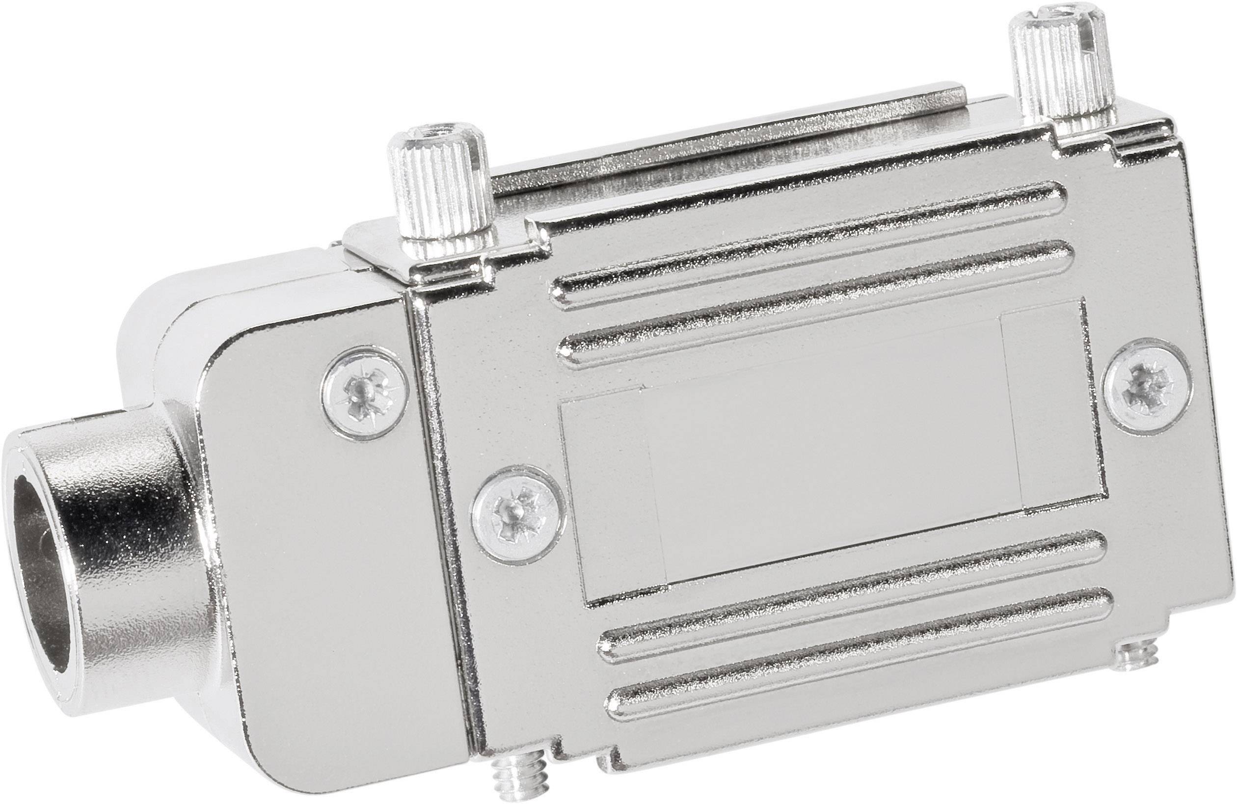 A silver adapter with two fixing screws, rectangular in shape. Used for electronic connections.