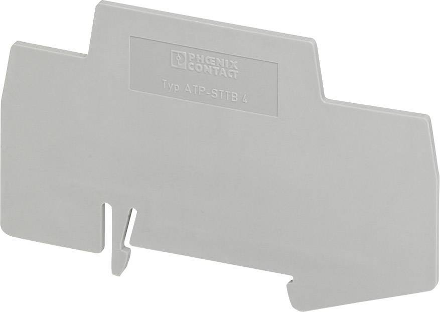 Grey end cover of type ATP-STTB 4 from Phoenix Contact, used in electrical installations for securing and separating terminal blocks.