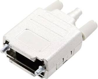 Metal housing for sub-D connectors with screw fixing and cable gland, suitable for protecting connectors.