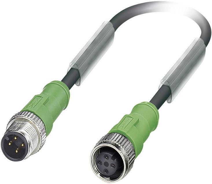 A green cable with two 5-pin connectors. One is male, the other female. Suitable for industrial applications.