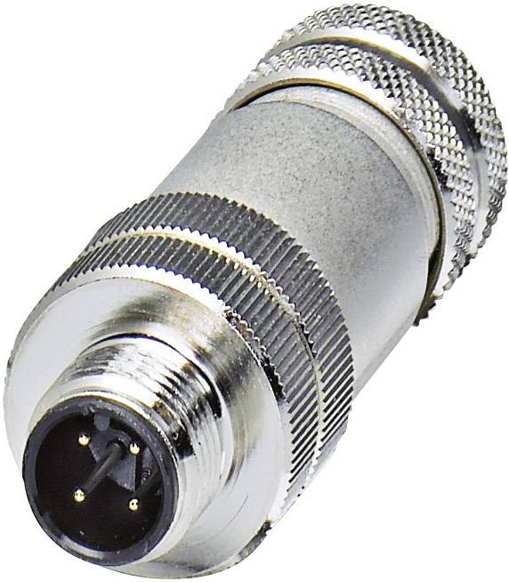 Metal plug with four pins and a knurled grip. Commonly used for electronic connections in industrial applications.