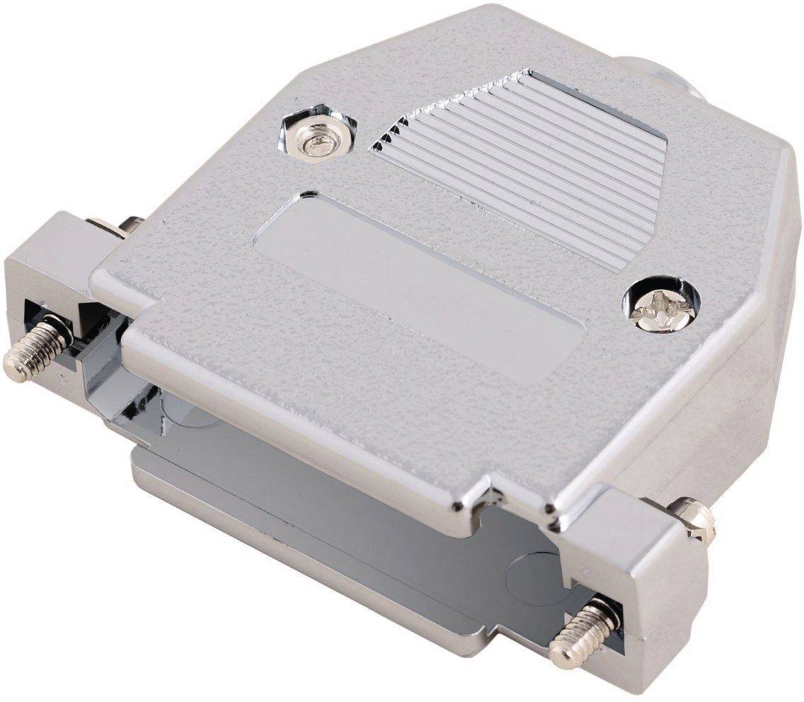 Metal enclosure cover for D-Sub connectors with screw fixings, for securely connecting cables to devices.