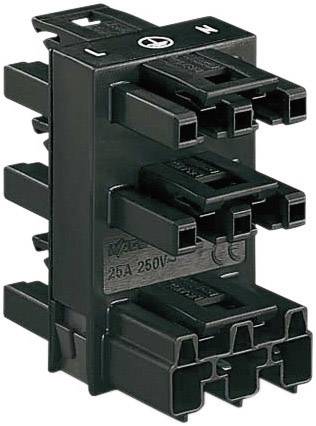 A black electrical switch block with multiple socket connections, suitable for 25A, 250V, for installation in electronic devices.