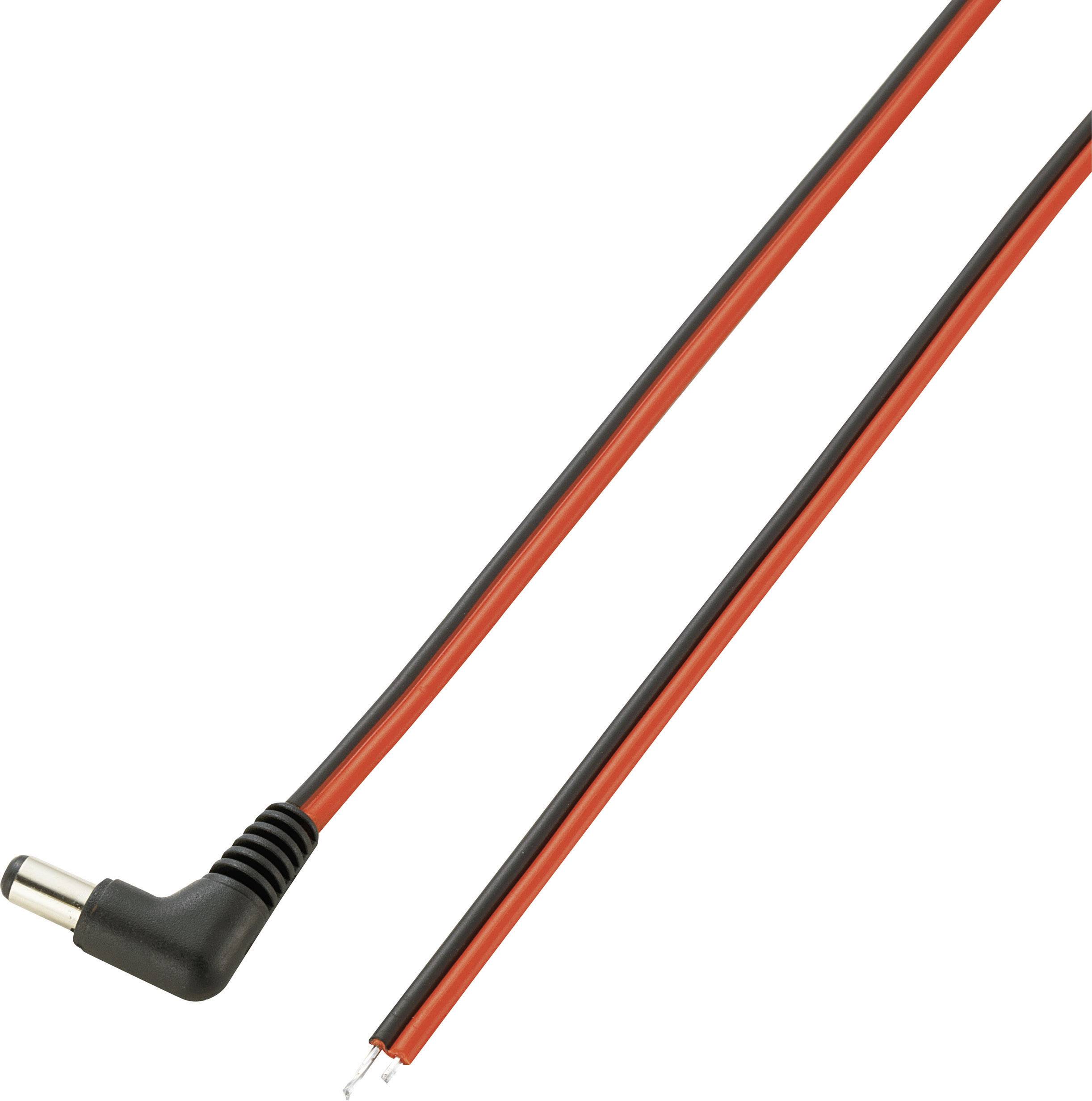 Right-angle plug with red and black cables. Ideal for electronic connections.