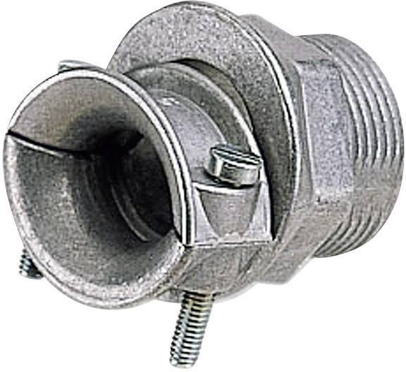 Metal cable gland for secure connection and routing of cables in electrical installations.
