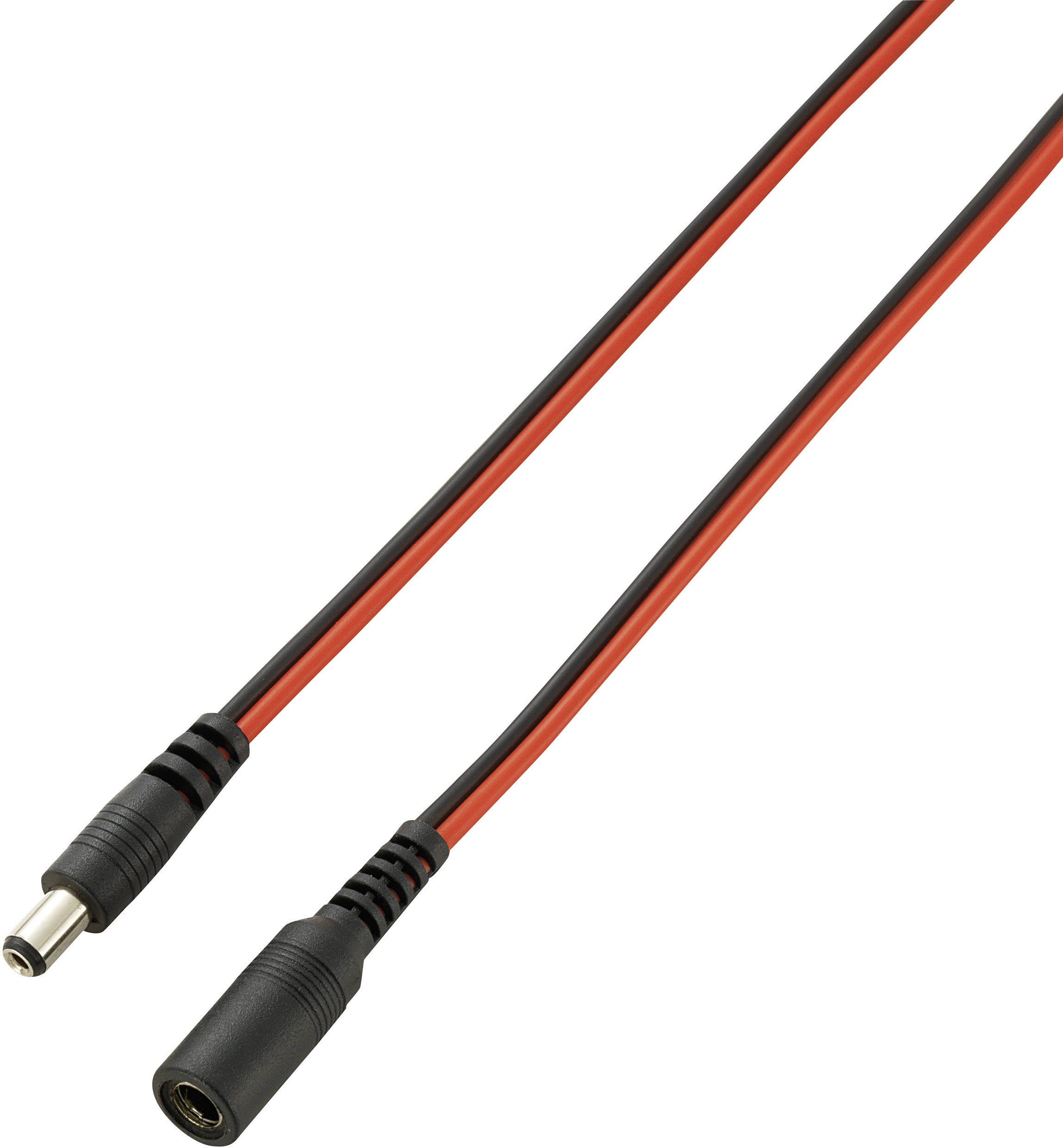 Black and red cable with a male and female connector, suitable for electronic or power connections.