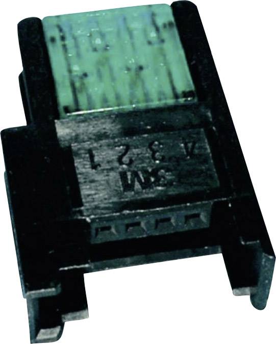 An electronic component with a black casing and green top surface, used for electrical connections or controls.