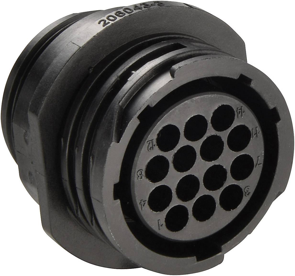 A black electrical connector with 13 round pin positions arranged in a circular pattern, suitable for industrial applications.
