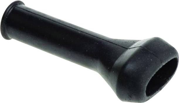 A black rubber component in the shape of a short tube with an enlarged end, possibly a protective or connecting element.