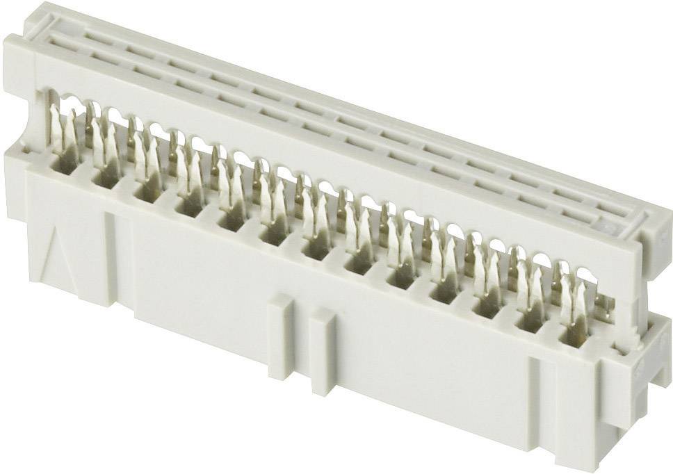 White electrical connector with multiple pins, situated laterally, for use in electronic devices or circuit boards.