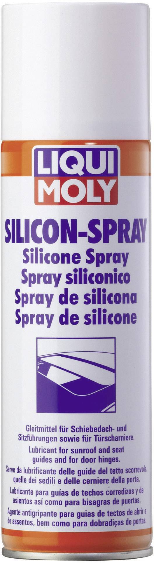 'LIQUI MOLY Silicon Spray' aerosol, suitable for sunroofs, door hinges, protects against wear, reduces friction.