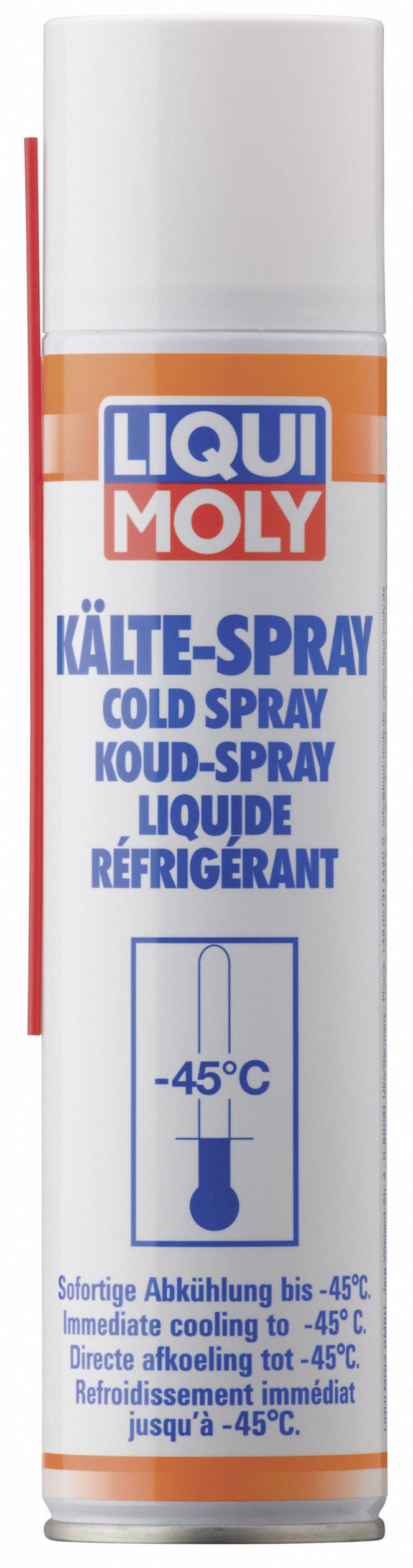 Spray can with the label 'Cold Spray', 'Instant Cooling down to -45°C', described in multiple languages. Brand: Liqui Moly.