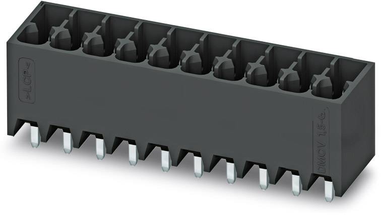 Black connector with ten pins and square openings, suitable for electronic or electrical applications.