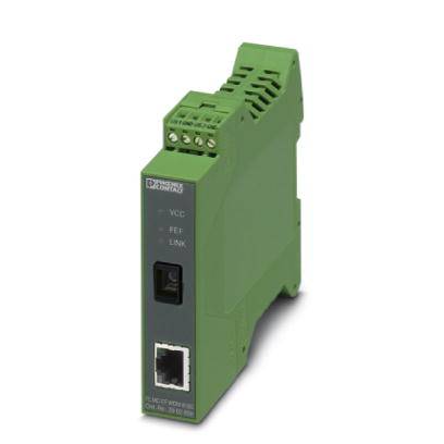 Green electronic device with an Ethernet port, possibly a network coupler from Phoenix Contact.