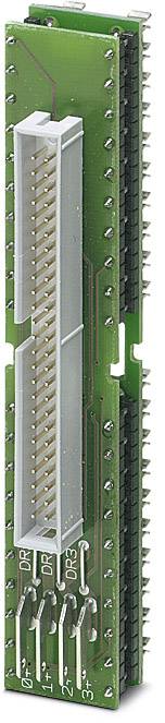 A green circuit board with multiple pins and a white connector in the centre, likely part of an electronic device.