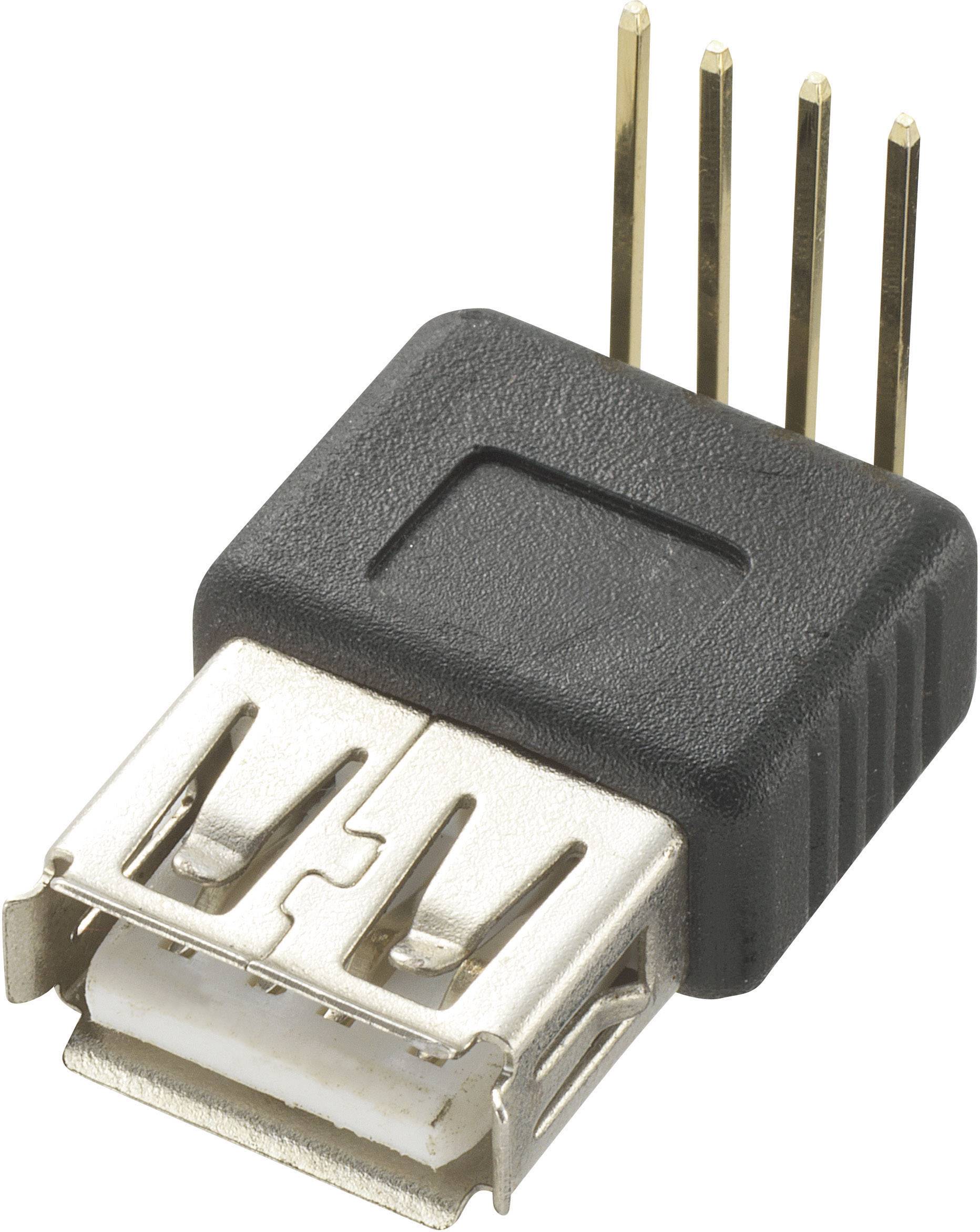 USB adapter with a black plastic casing and four gold-plated pins. Suitable for connecting devices with different ports.