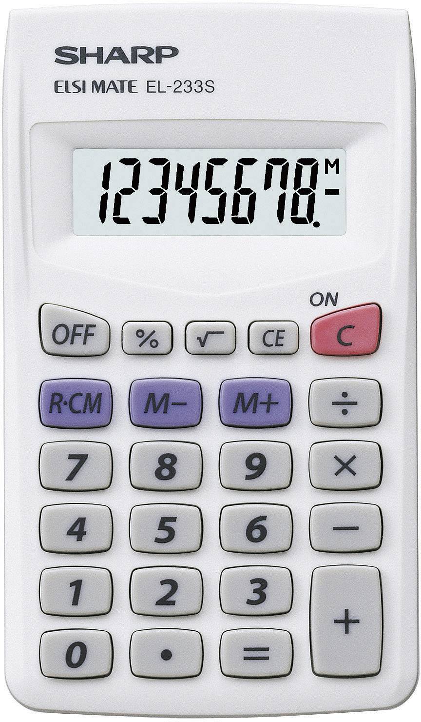 Calculator with digital display showing the numbers '12345678'. Includes operating buttons for basic mathematical operations.