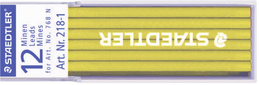 'STAEDTLER' packaging with 12 yellow leads for Art. No. 218-1, side-labelled with '12 Leads for Art. Mines 768 N'.
