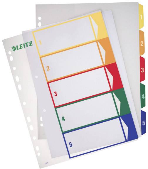 A 5-part index with coloured tabs, numbered from 1 to 5. Each page features a wide, writable field.