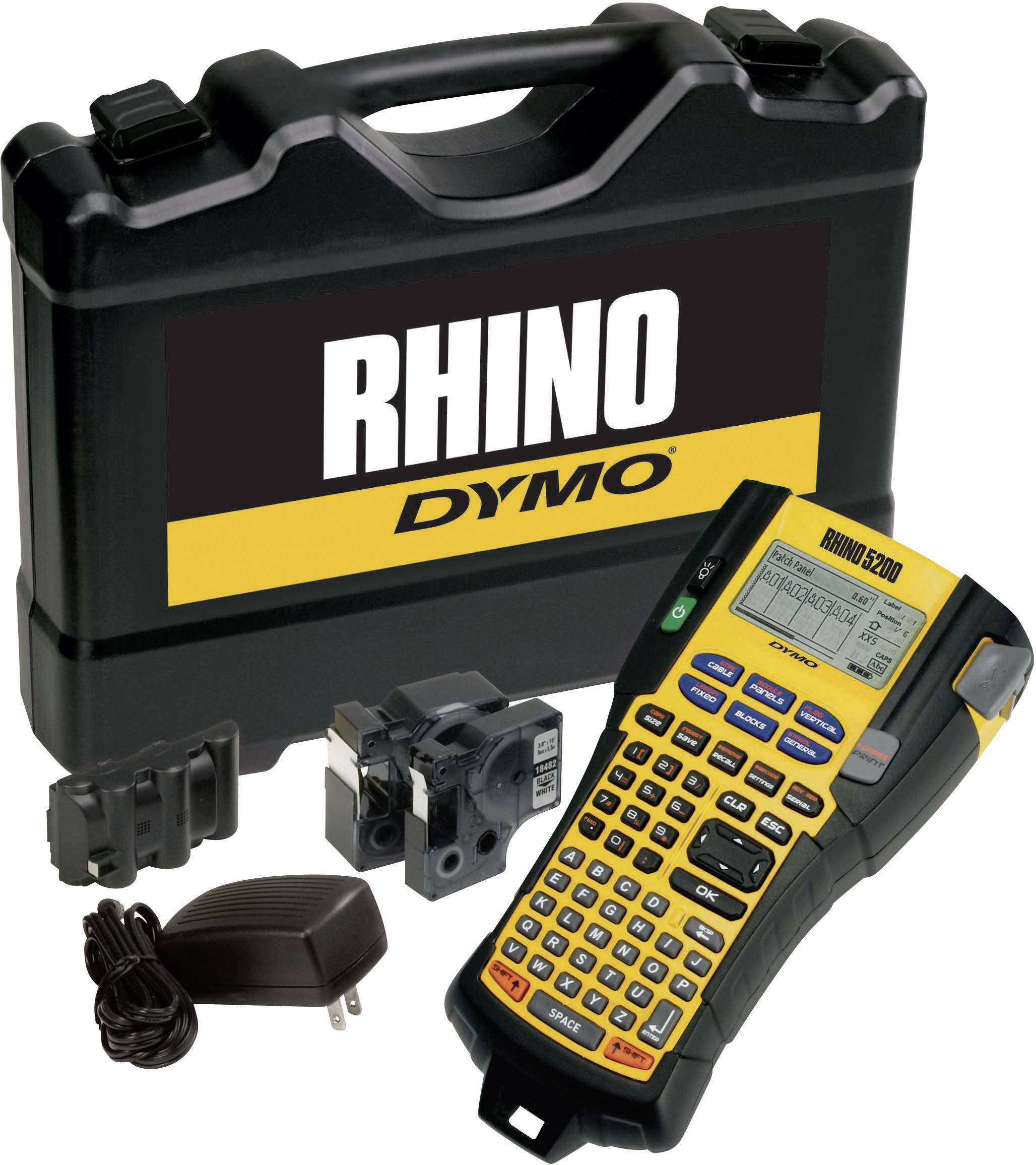 Dymo Rhino 5200 Label Maker in Yellow and Black with Accessories: Carry Case, Mains Adapter and Spare Parts. Ideal for Cable and Industrial Labelling.