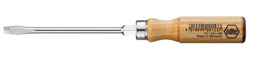 Flat-head screwdriver with wooden handle.
