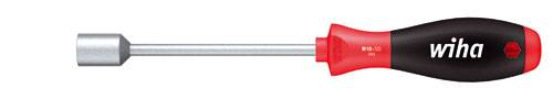 Black screwdriver with red handle, brand 'Wiha', metal tip for hexagonal screws.