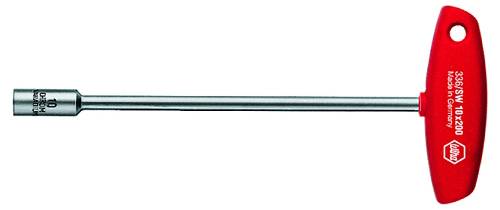 Hex key with red plastic handle and long metal shaft, suitable for tightening hexagon bolts.
