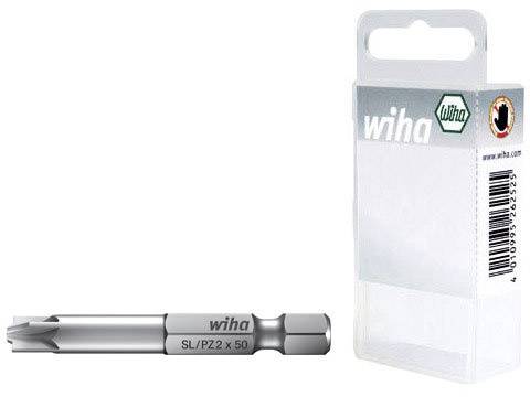 Wiha SL/PZ2 x 50 screwdriver bit in front of a transparent packaging.