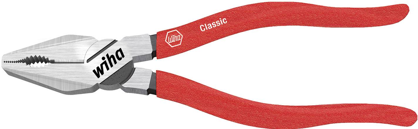 A pair of pliers with a red handle and the inscription 'Wiha Classic'. They have serrated jaws for a firm grip.