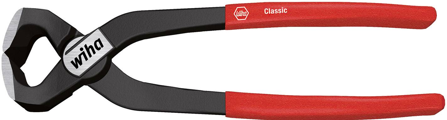 Pliers with a black handle and red plastic grips, brand 'wiha Classic'. Suitable for working with wire or nails.
