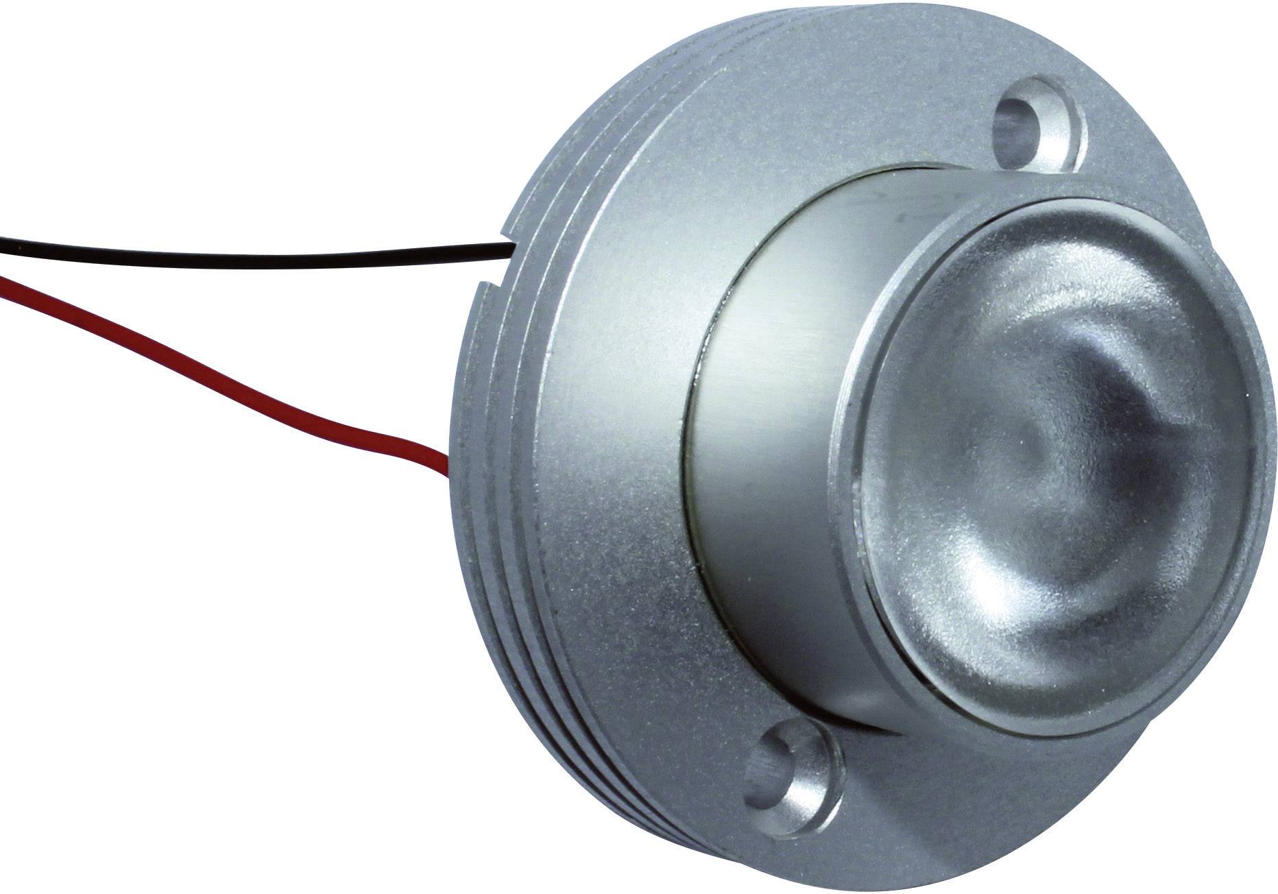 Silver-coloured electromechanical buzzer with two black and red wires attached to it.