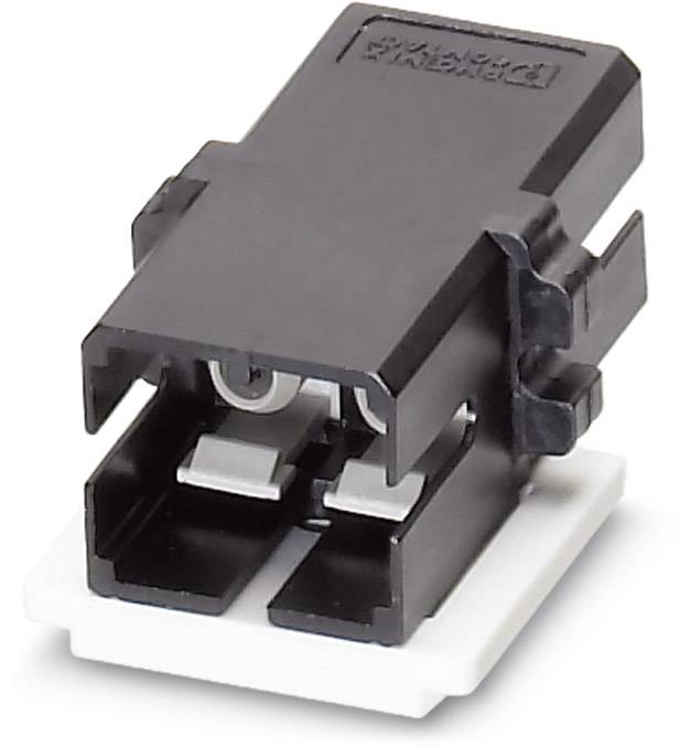 Black electrical connector plug on white background; used for connecting electrical cables in technical devices.