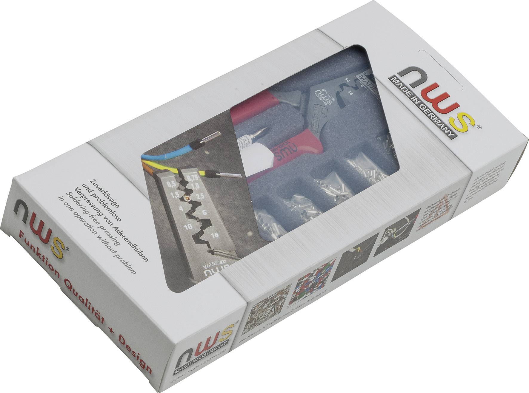 Packaging for an NWS tool set with the inscription 'Function. Quality. Design.', showing pliers and other tools through a window.