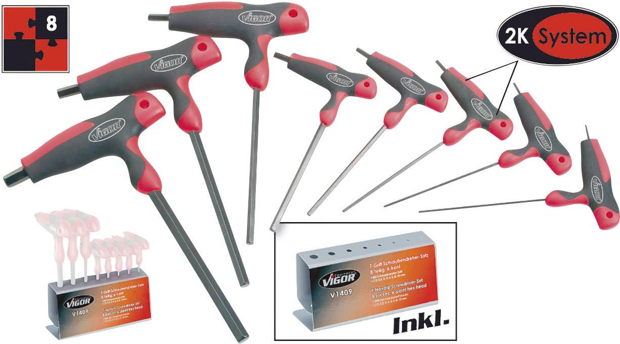 Set of 8 red T-handle keys in 2K system with holder. Including an illustration of the holder with space for the tools.