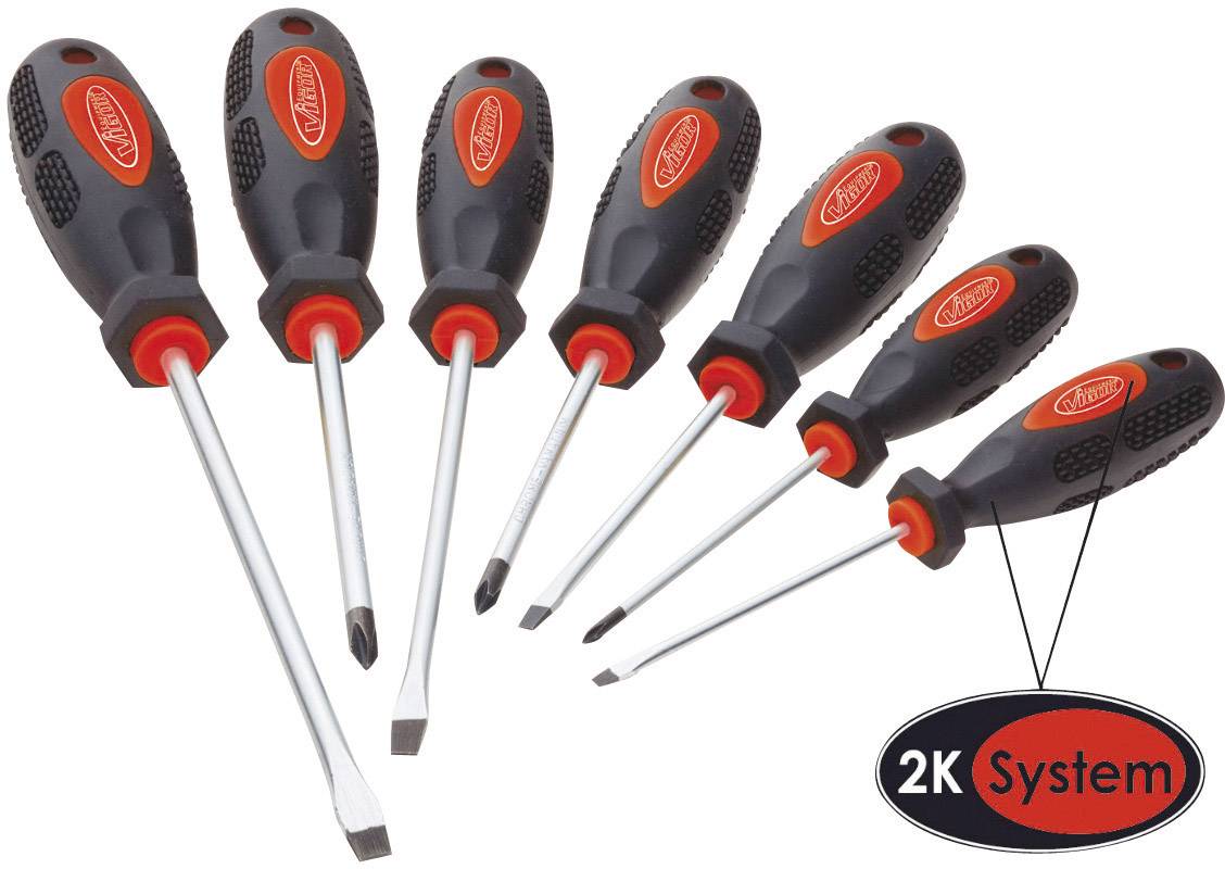 Six screwdrivers with differently shaped blades and black handles featuring a red '2K System' emblem.