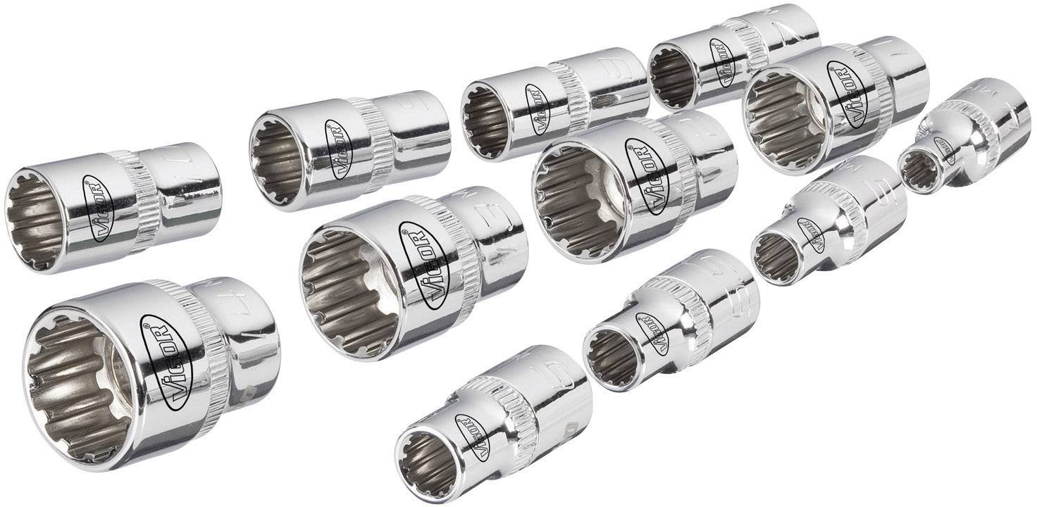 Various socket attachments in different sizes, made of silver-gleaming metal, grouped on a white background.