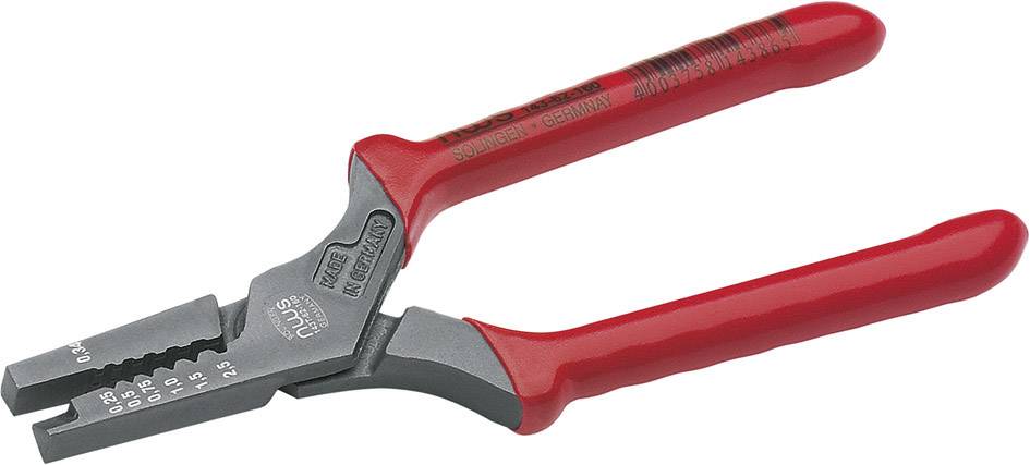 A red wire stripping pliers, suitable for removing insulation from cables of varying thicknesses.