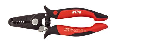 Red and black wire stripping pliers with 'wiha', 'Electronic' markings, suitable for cables from 0.2 to 6 mm².
