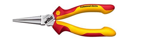 Colourful combination pliers with insulated handles, suitable for electrical work, with the inscription 'Professional electric'.