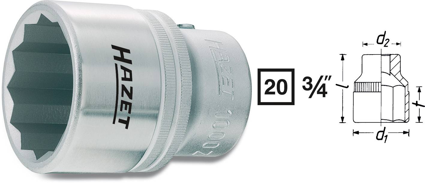 Socket wrench with 'HAZET' inscription, shown with dimensional markings. Size: 20¾ inches.