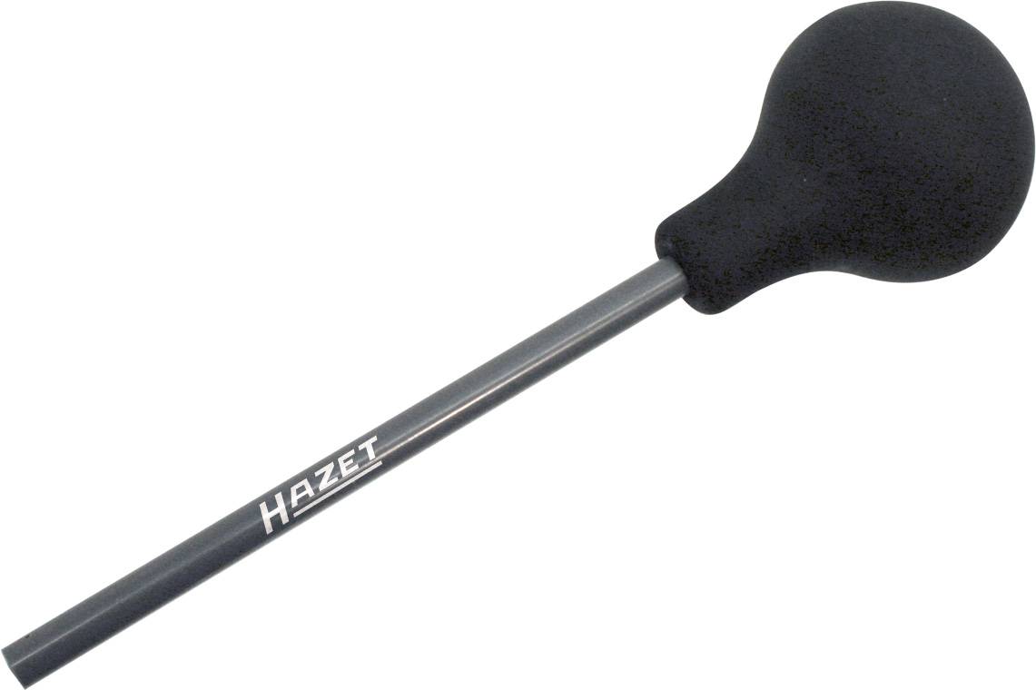 Rubber mallet with a round head and long handle. 'Hazet' brand name on the handle. Suitable for gentle hammering in the workshop.