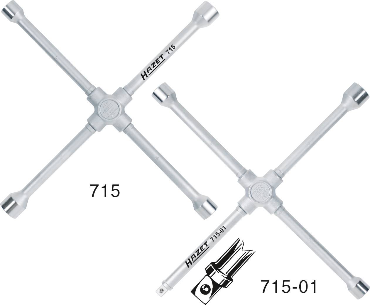 Two silver cross keys, one labelled '715', the other '715-01' with inserts.