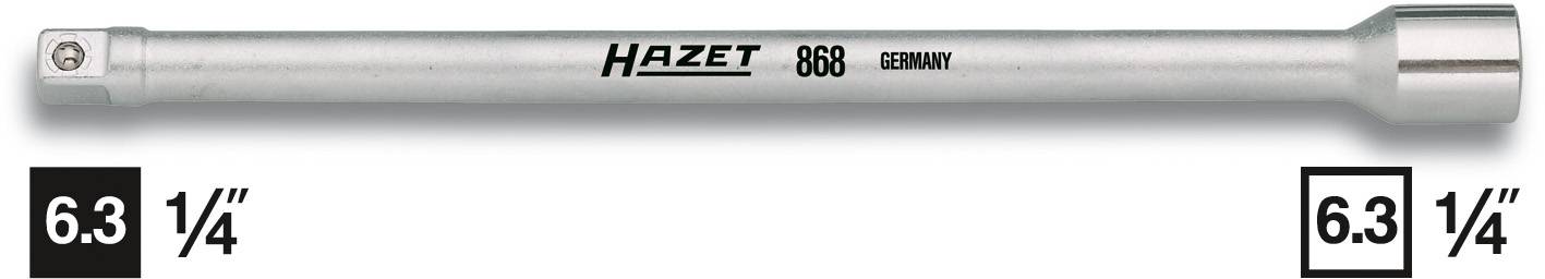Hazet metal extension bar, marked with '868 Germany'. 6.3 mm (1/4 inch) connections at both ends.